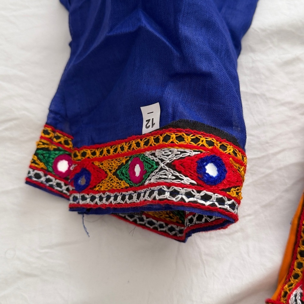 Colorful Embroidered Indian Ghagra Choli Set with Pom-Poms baby girl 12 months - Picture 4 of 8